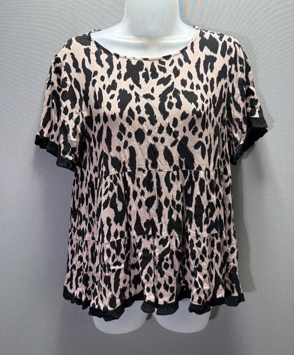 Jodifl Leopard Ruffle Trim Babydoll Top Women's Size Small